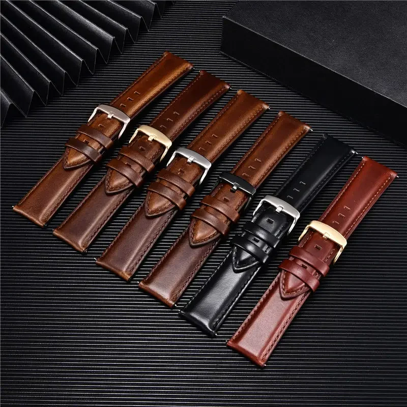 Quick Release Leather Watchbands 18mm 20mm 22mm Watch Straps Business Wrist Belt Black Brown Bracelet  Soft Watch Accessories