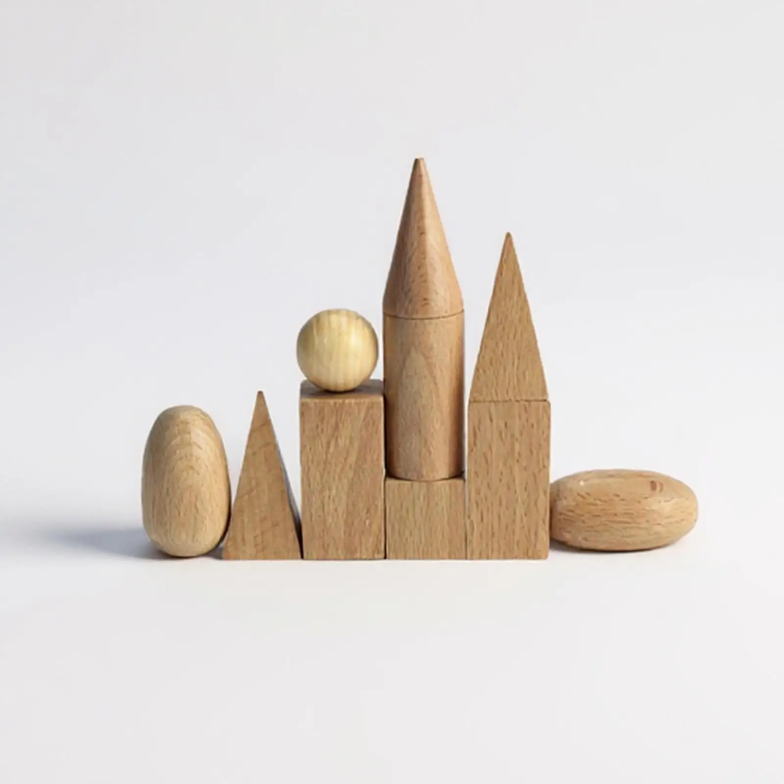 Montessori Polished Wooden Geometric Solids Blocks, 3D Shapes (Set of 10)