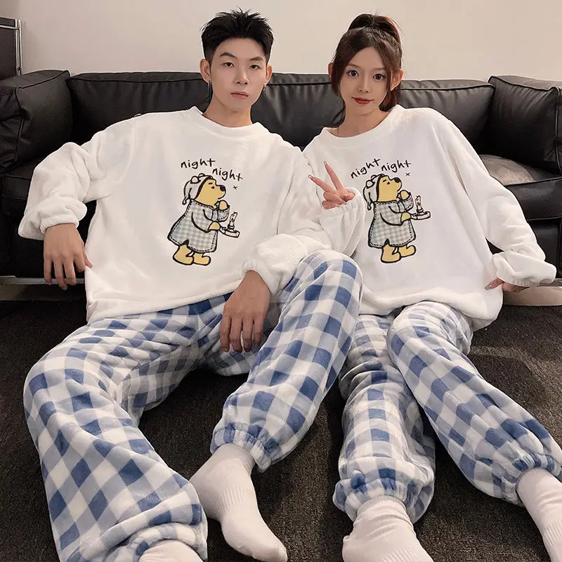 Pyjamas Sets of Couple Ladies Long Sleeve Sleepwear Set Cute Printing Pajamas Girl Men Casual Home Clothes Winter Clothes Women