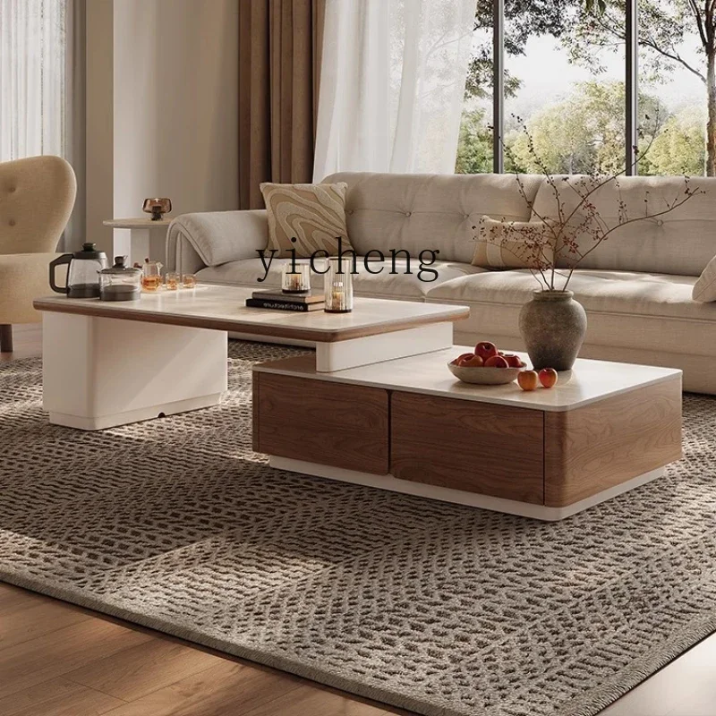 ZZ retractable cave stone rock slab coffee table living room home modern simple high-end light luxury Kung Fu tea table