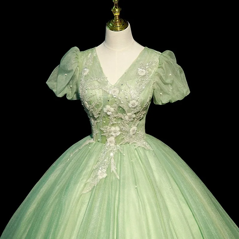 Vestido De baile verde para mujer, vestidos De quinceañera, apliques De tul, vestidos De fiesta De cumpleaños, Vestido Formal De 15 años