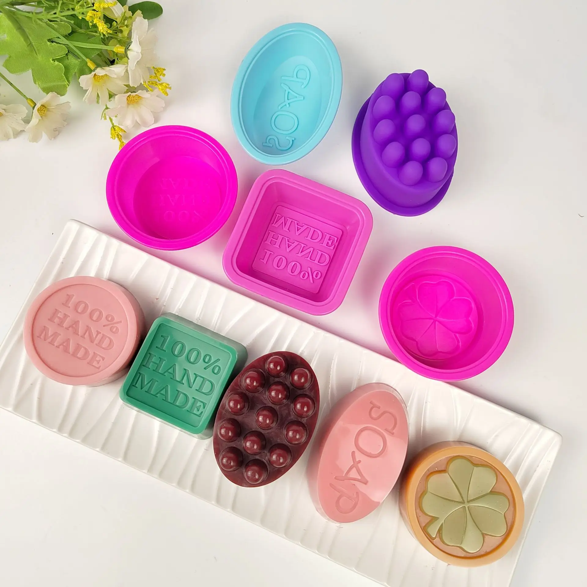 3D Handmade Silicone Soap Molds Massage Therapy Bar Making Mould Tools DIY Oval Shape Essential Oil Soaps Resin Crafts Tools