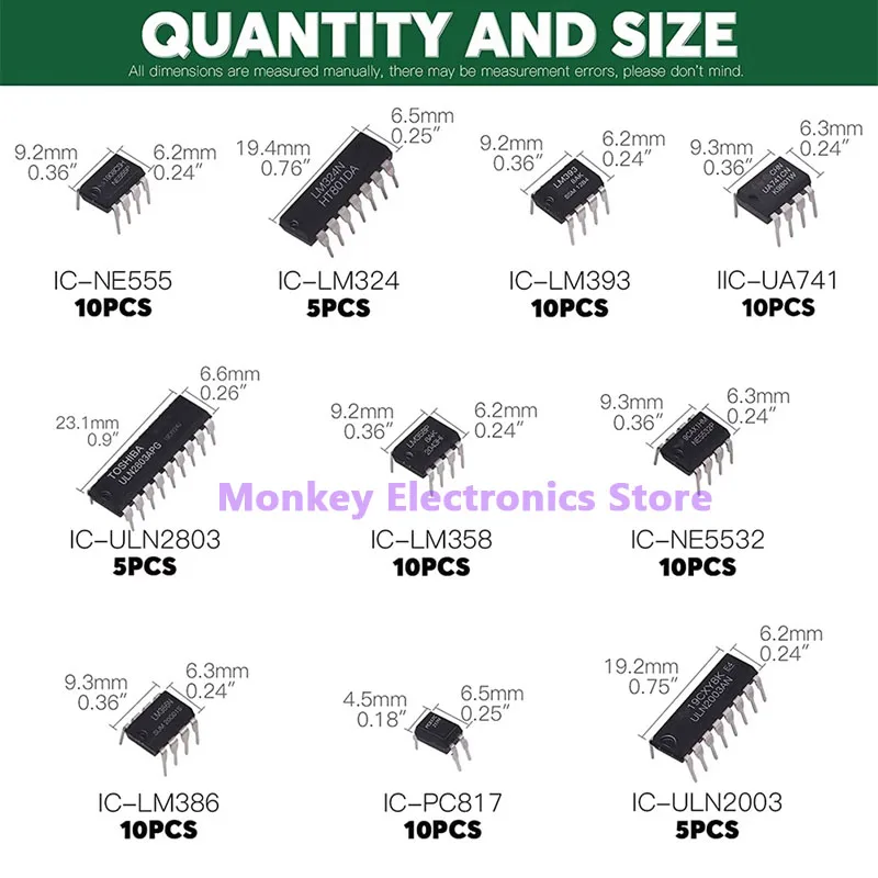 85PCS Integrated Circuit IC NE555 LM324 LM358 ULNN2803 IC chip kit DIP single precision timer 10 kinds diy kit electroni tentacl