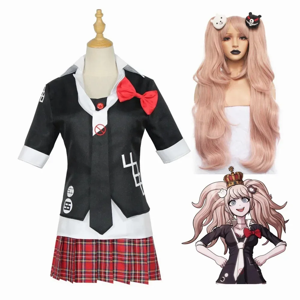 

Anime Danganronpa Enoshima Junko Cosplay Costume Uniform Cafe Work Clothes Short Skirt Set And Wig