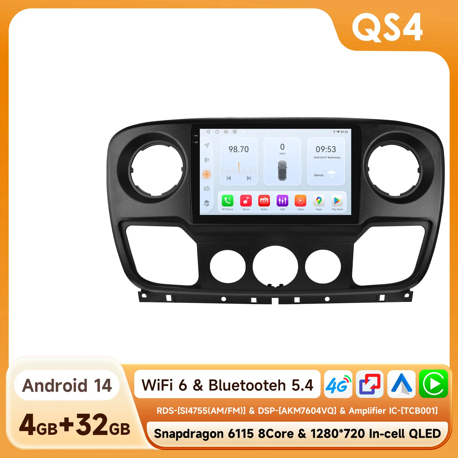 Hizpo 13,1''autoradio voor Nissan NV400 2010-2019 voor Opel Movano voor Renault Master III 3 2011-2021 Carplay Android Auto Multimedia Speler Stereo 4G Auto Intelligent Systeem AI Voice Smart QLED