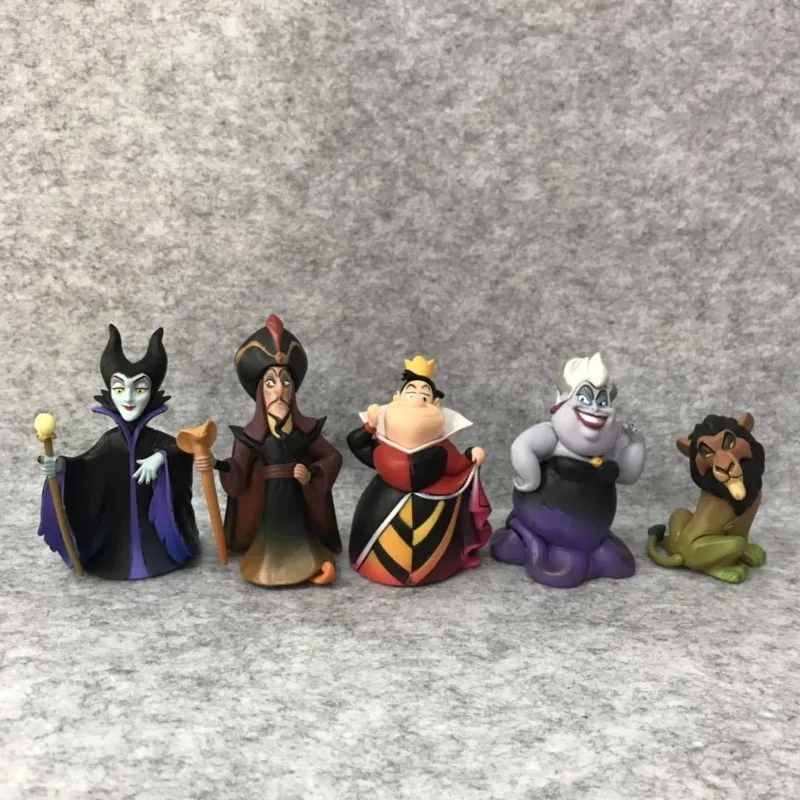 

5 шт. Disney Villains Фигурки игрушки Король Лев Шрам Урсула Джефар Малефисента Красное Сердце Королева Аниме Фигурка ПВХ Модель Кукла Подарок