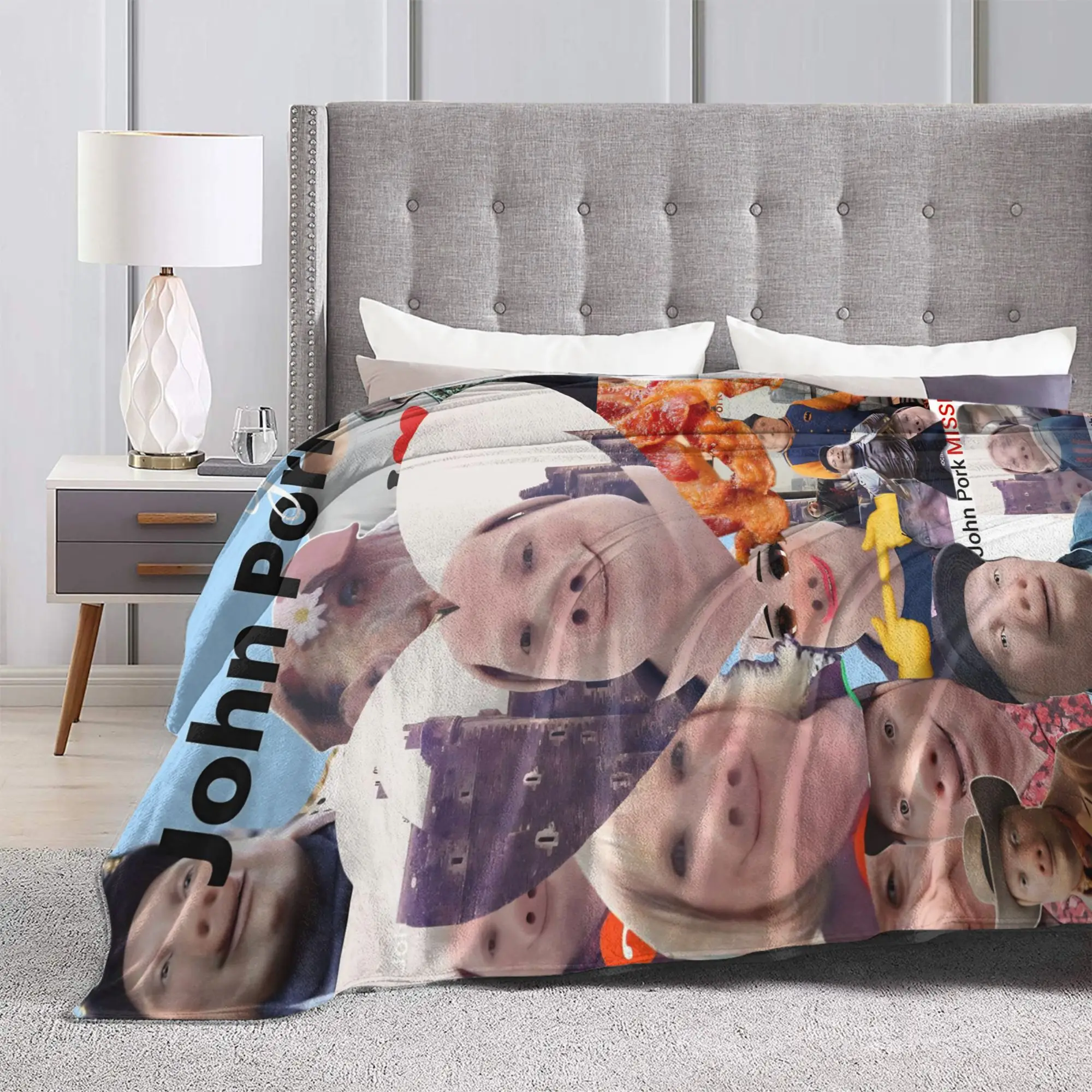 John Pork is Smiling Blankets Fleece All Season Humor Pig Lover Multi-function Warm Throw Blankets for Bed Travel Bedspreads
