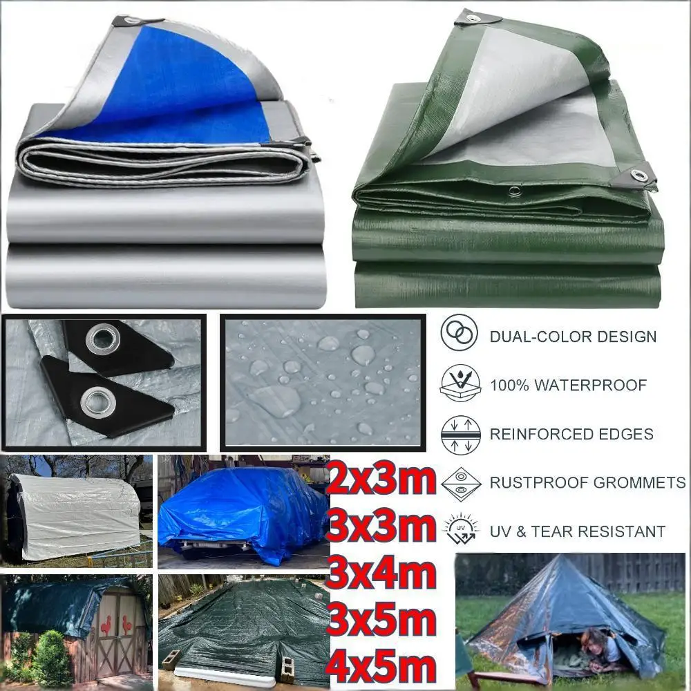 PE Tarp Waterproof Large Sheet Rain Cover Tarpaulin Canopy Awning Camping Car Truck Garden Furniture Pergola Patio Sunshade Net