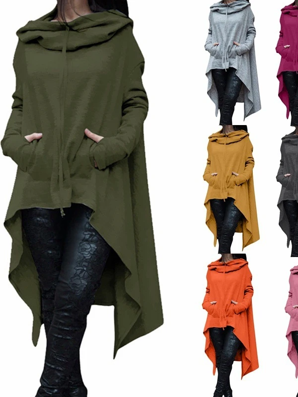 

Свободная толстовка с капюшоном, цветная блузка, уличная одежда, длинный свитшот с круглым вырезом Ne, неровный подол, женская повседневная мода, весна 2023,