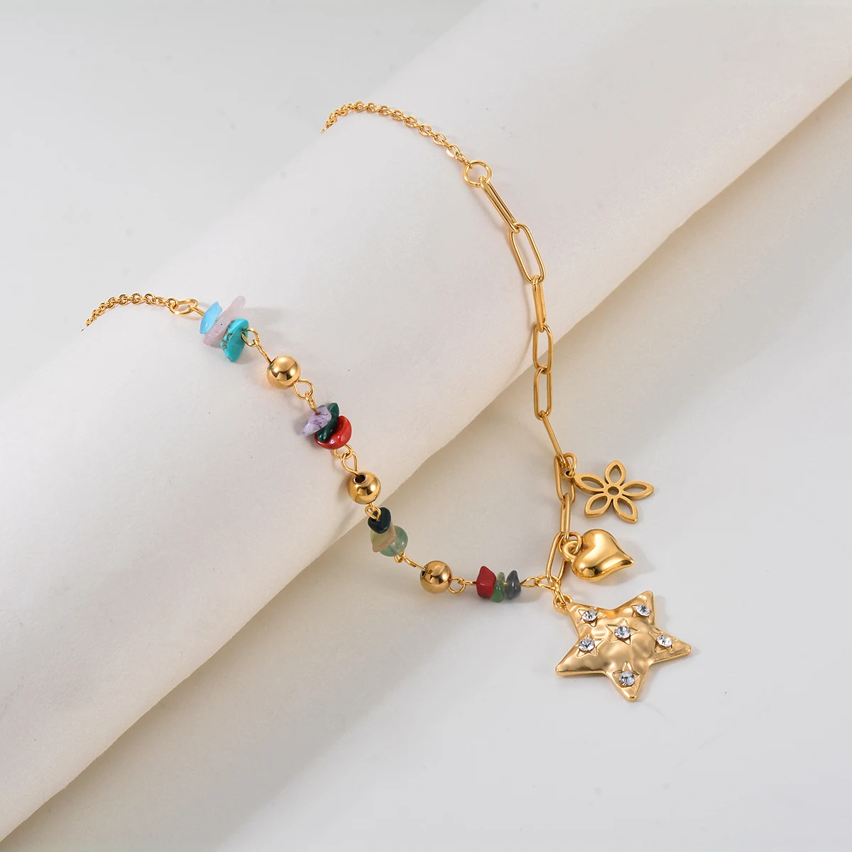 New Bohemia Star Pendant Stainless Steel Gold Plated Natural Stone Necklaces for Women Beach Banquet Accessories