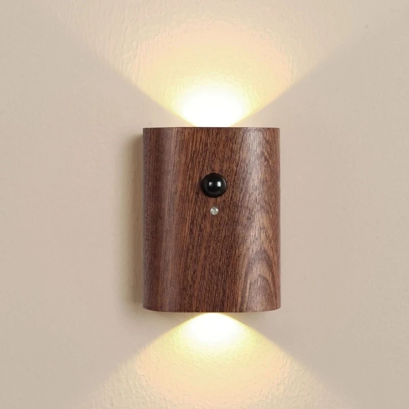 Wooden Stairway Night Light,Rechargeable Battery Operated Motion Sensor LED Wall Sconce Perfect for Hallway Attic Closet