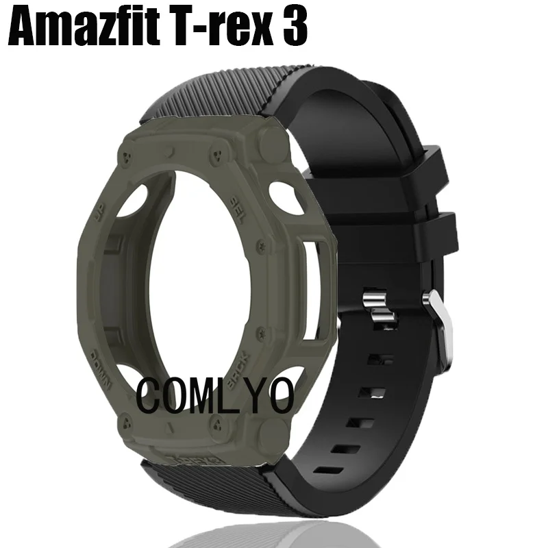 For Amazfit T-rex 3 Case Strap Smart watch TPU Half Cover Soft Protective Bumper t-rex3 watch Band Silicone Sports women men