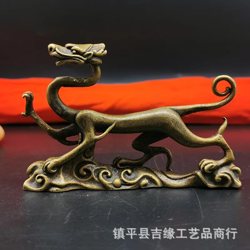 

Retro brass zodiac dragon home furnishing desktop ornament solid double playing beads bronze statue animal sculpture
