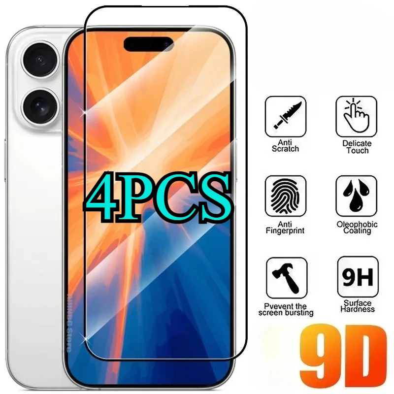 

4Pcs Tempered Glass For iPhone 15 14 Pro Plus 12 13 Mini Screen Protector For iPhone 11 16 Pro Max XR XS Max Protective Glass