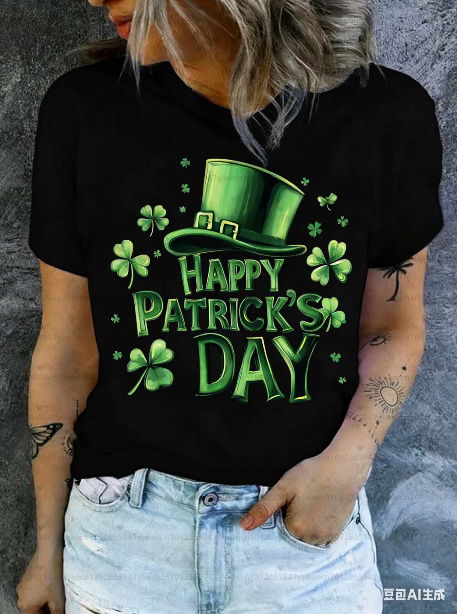26 Summer Womens St Patricks Day T Shirt Leprechaun Hat Print Short Sleeve O-Neck T-Shirt Women Cartoon T-Shirt Women Clothing