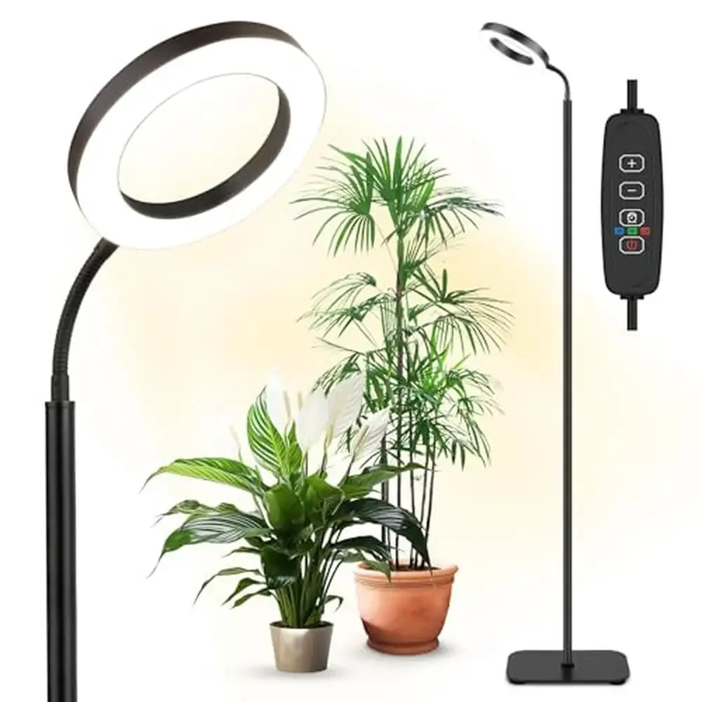 Full Spectrum Adjustable LED Grow Light 20W Floor Lamp Indoor Plants Timer Stand Wide Illumination 96 Beads Aluminum Shell Base