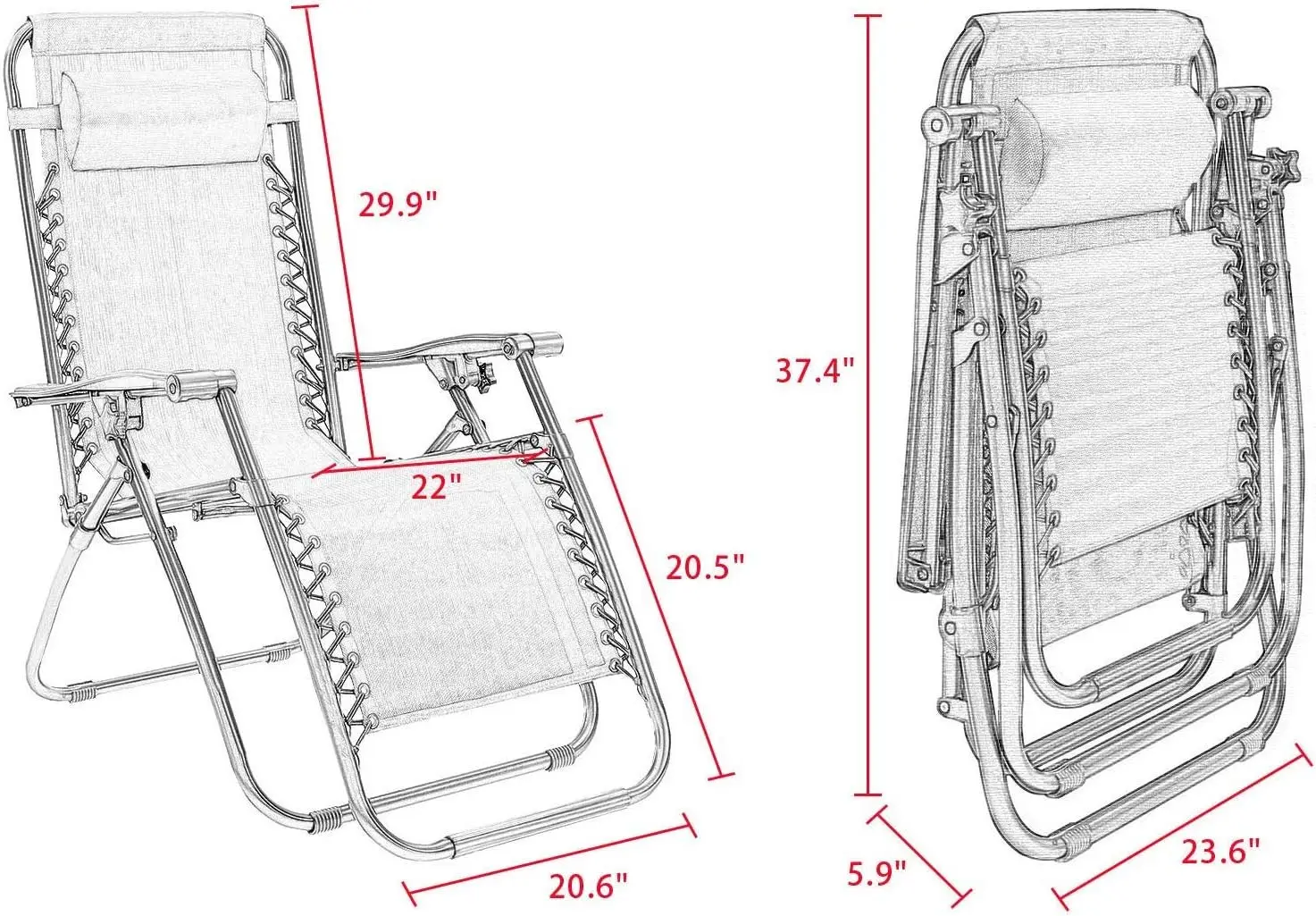 عبوتان من كرسي صالة بدون جاذبية قابل للطي للاستخدام الخارجي مع وسائد حامل أكواب للشاطئ بجانب حمام السباحة والفناء الخلفي باللون الأزرق #3