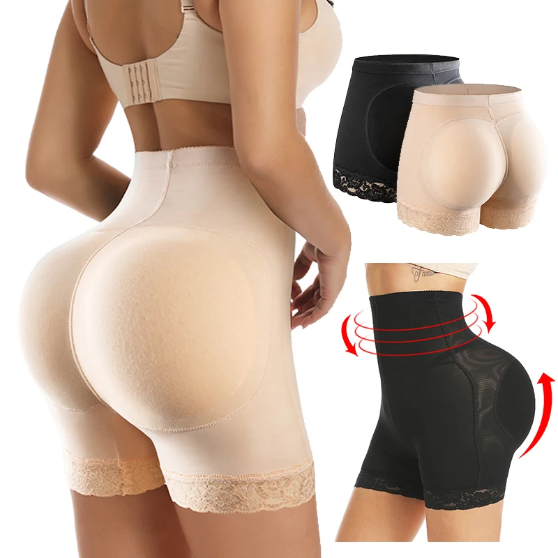 Women High Waist Lace Butt Lifter Body Shaper Tummy Control Panties Boyshort Pad Shorts Hip Enhancer Shapewear