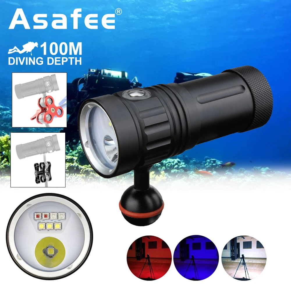 

Asafee DR08 Photography Light Camera Diving Flashlight Lightweight Video Scuba Lantern 100M Underwater Portable Torch Lamp