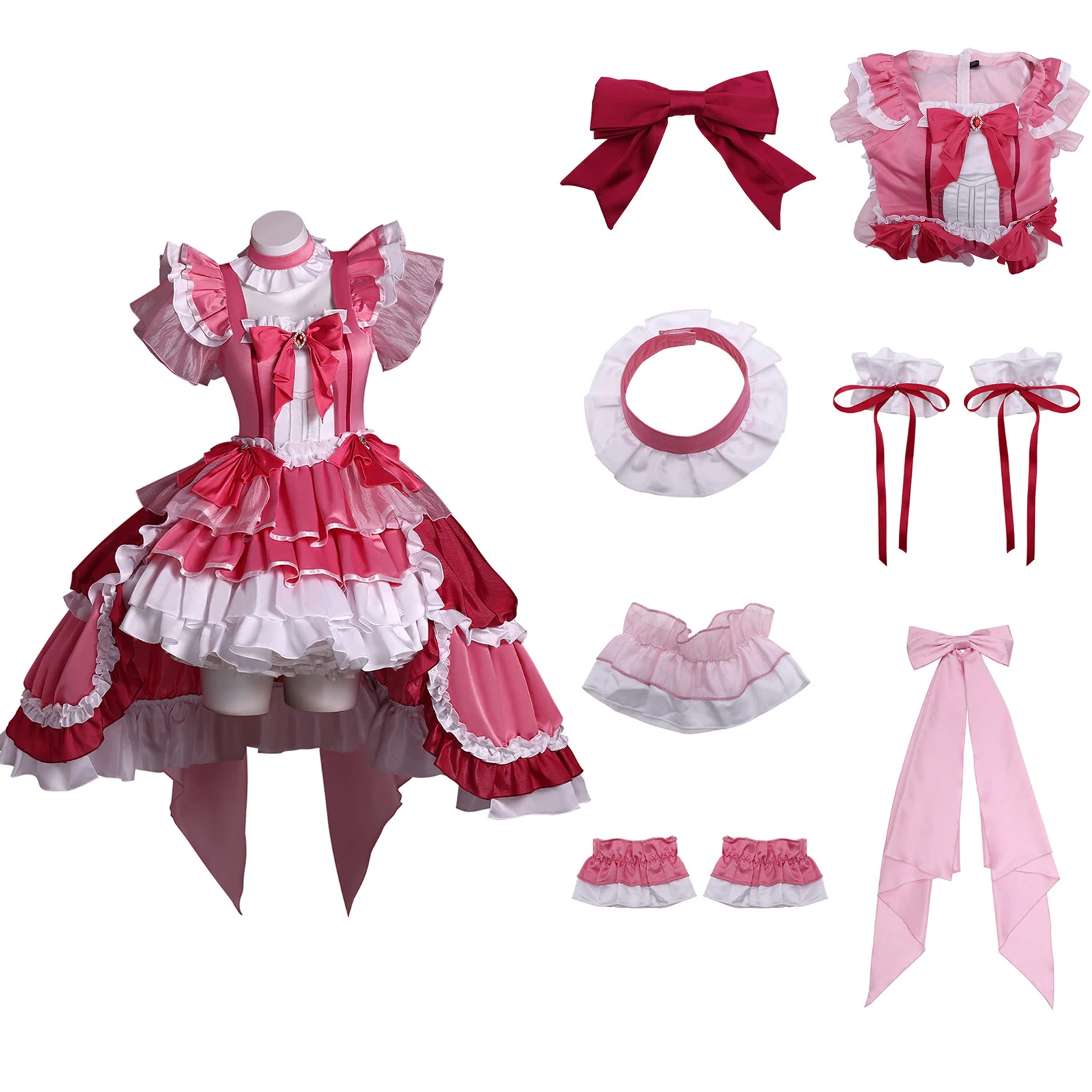 

Sakura Kyouko Cosplay Costume Anime Lolita Pink Dress Girl Loli Cute Layered Cake Dress Halloween Carnival Uniform Set