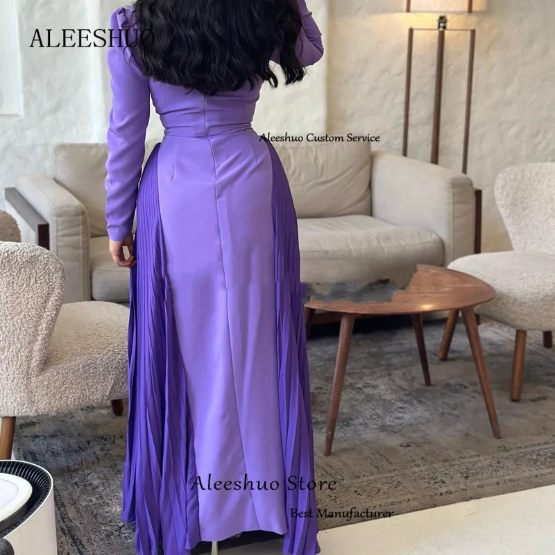 Aleeshuo-فستان سهرة بنفسجي كلاسيكي ، مستقيم ، كم طويل ، ثنيات ، ياقة مربعة ، فستان رسمي للحفلات ، طول الكاحل