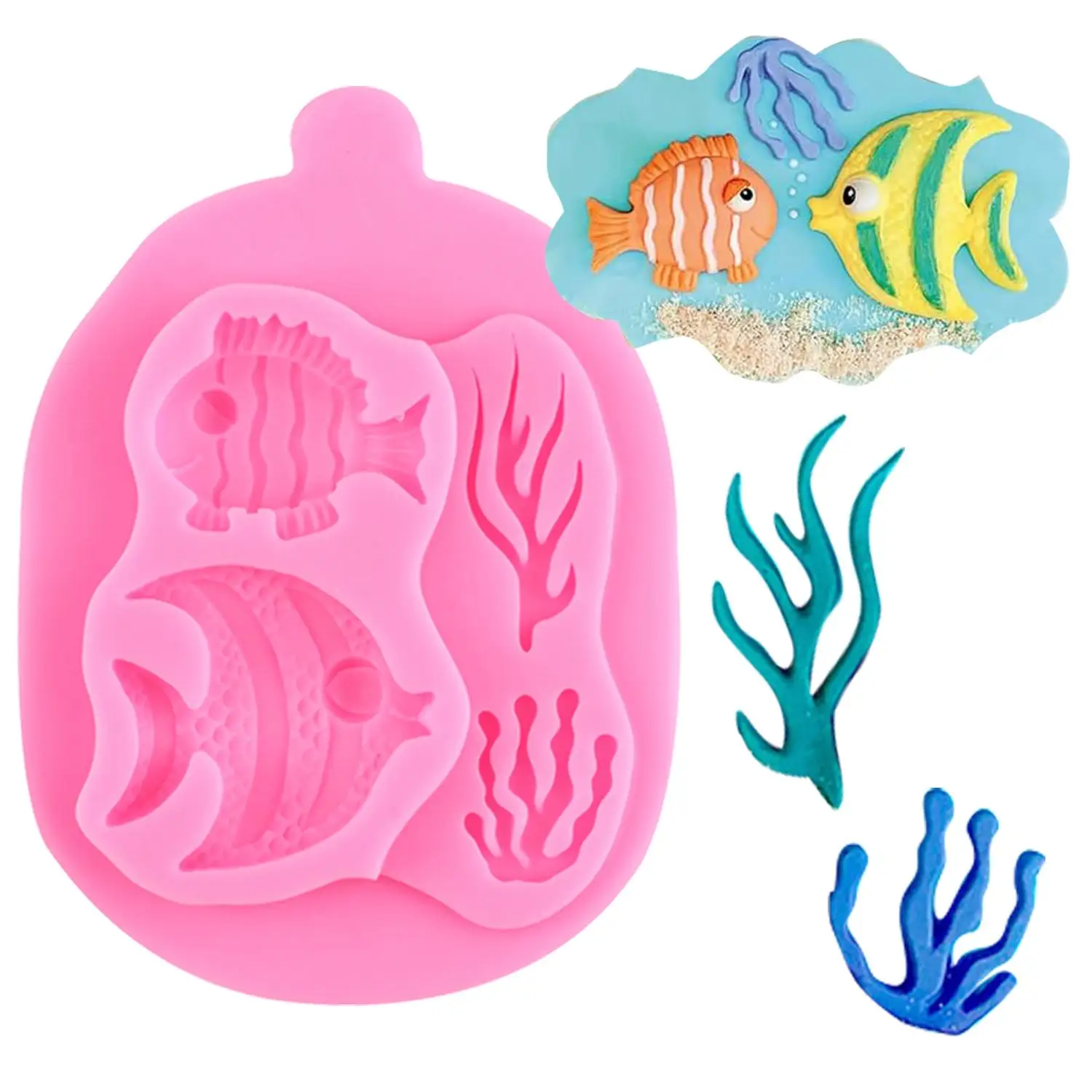 Marine Theme Cake Silicone Mold Fish Fondant Moulds Cake Decorating Cupcake Topper Candy Chocolate Gum Paste Polymer Clay Moulds