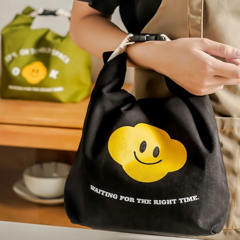 Cute Lunch Bag Smile Face Insulated Meal Tote Widened Handle Reusable Adjustable For Work School Picnic Camping Offices Travel