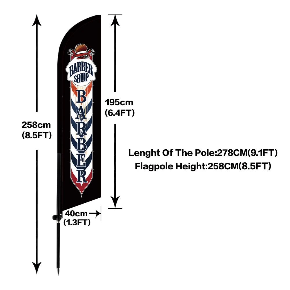Barber Shop Retro Hair Cutting Poster Feather Flag With Flagpole Outdoor Banner Decoration