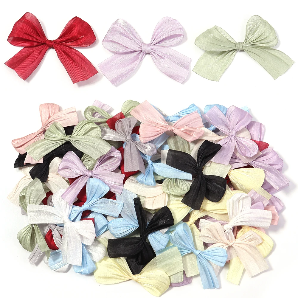 10 Stuks 4x5.5cm Parelmoer Satijnen Lint Strikken Kleurrijke Vouw Kleine Strik Voor Geschenken Bloem Verpakking Deco DIY Bruiloft decor - afbeelding 2