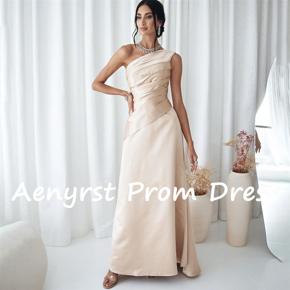 Aenyrst-vestido de noche plisado de satén para mujer, prenda sencilla de un hombro, largo hasta el suelo, para fiesta y Cena