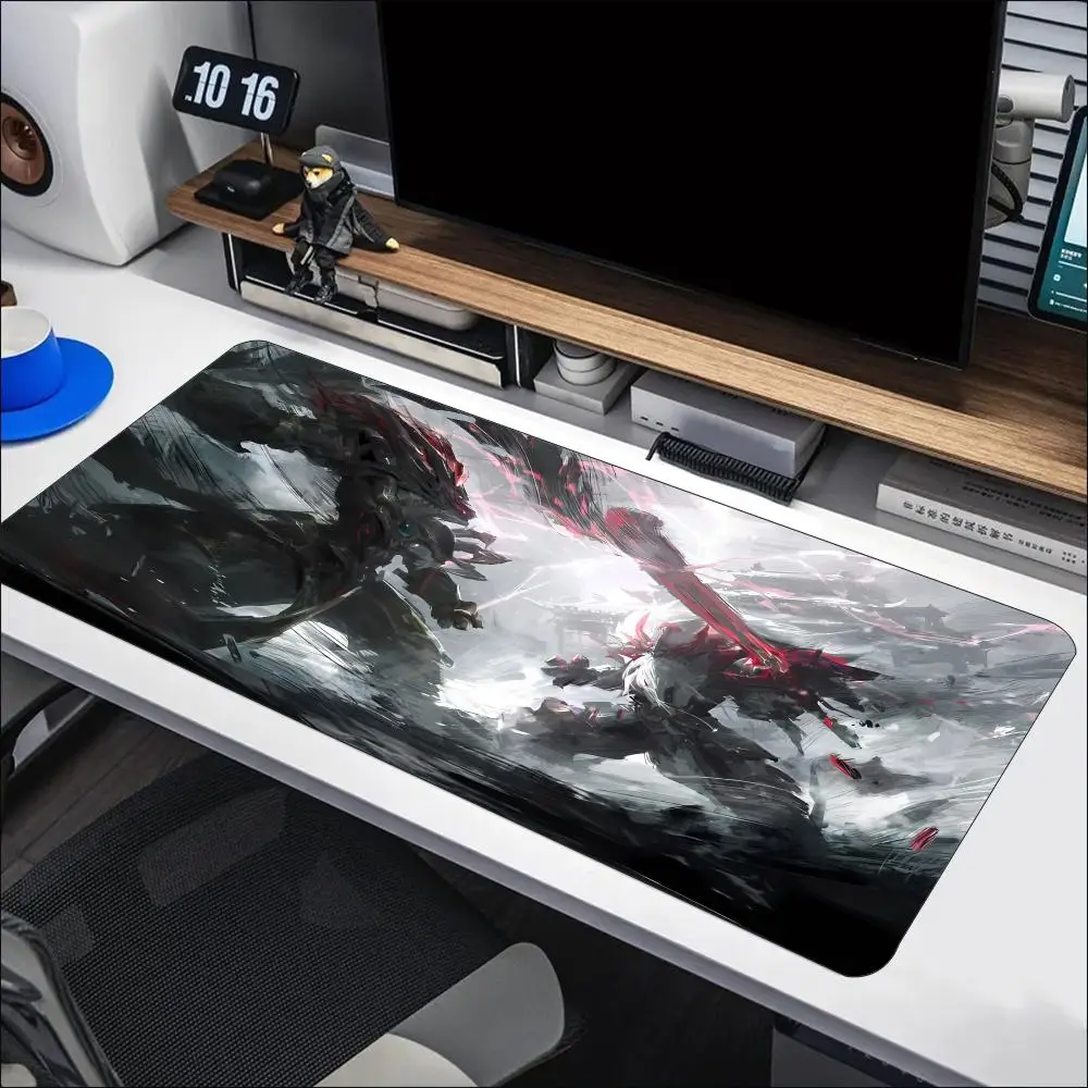 Extended Gaming Mouse Pad Mecha Warrior Pattern Stitched Edge Non Slip Rubber Desk Mat Smooth Surface For PC Keyboard Gamers