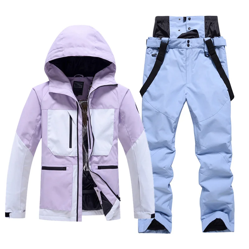 -30℃ Ski suit Snow prevention Jacket pants adult Couple clothing Men women windproof waterproof warm Green Pink white Purple