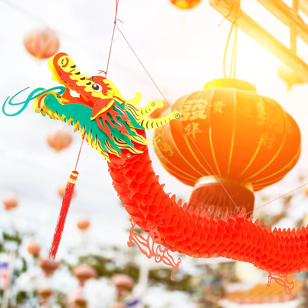 1pc Chinese Dragon Garland Spring Festival Pendant 3D Paper Decoration Red New Year Hanging Decor For Indoor Outdoor Wall Door