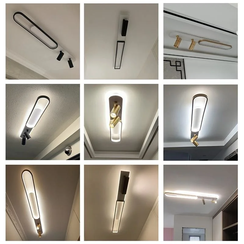 GSPLAN-Acrílico Strip LED Lustre com Spotlight, Usado para Sala e Quarto, Decoração de Iluminação, Black Gold Gloss, Cozinha