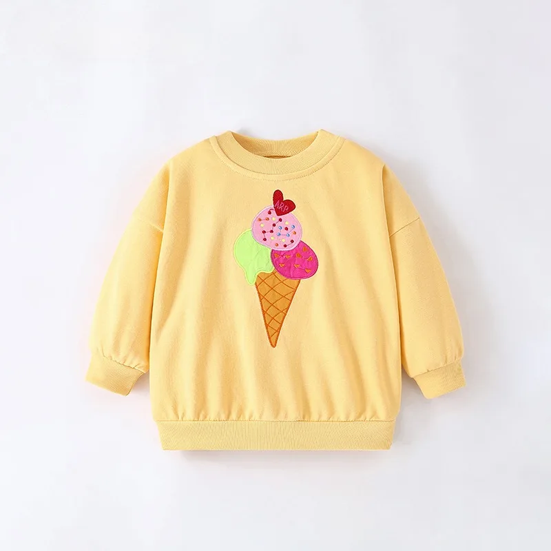 Spring Baby Girls Clothes Kid Boy Ice Cream Printed Sweatshirts Children Sweet Solid Cotton Pullover Long Sleeve T-shirts Top