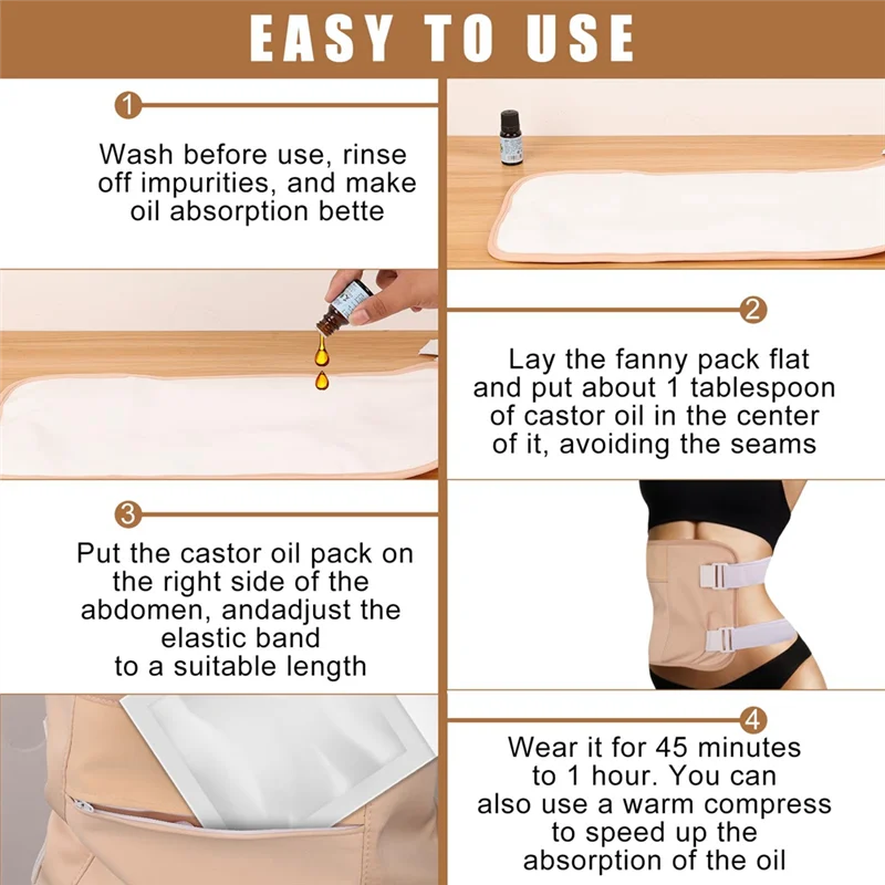 A27U nuevo Kit de paquete de aceite de ricino reutilizable de 2 piezas paquete de cinturón de aceite de ricino ajustable a prueba de fugas con adhesivo mágico caqui