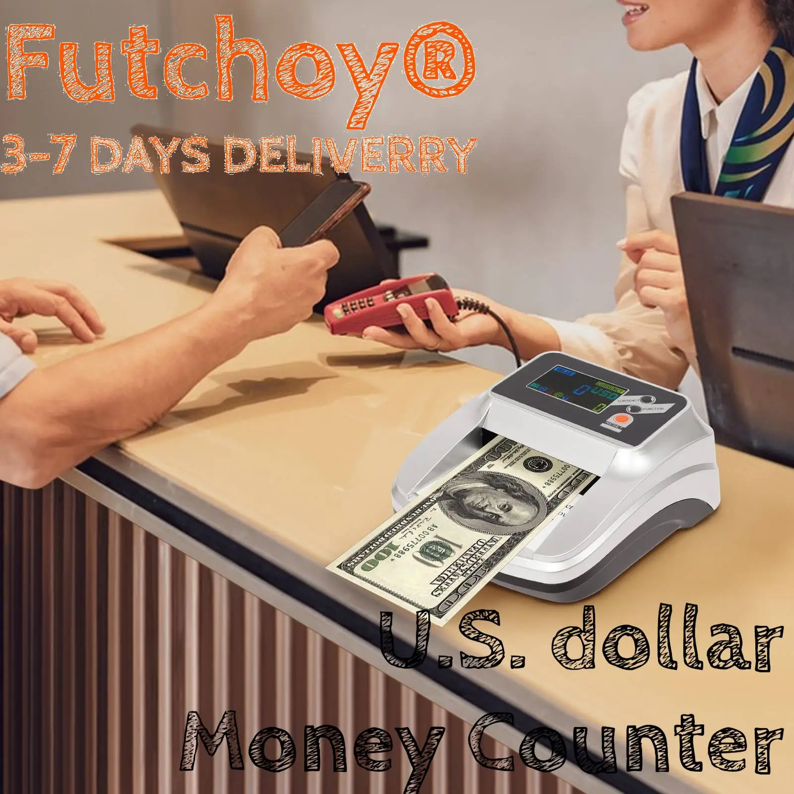 Rilevatore di fatture per contatore di denaro nel dollaro americano, controllo contraffatto per banca, vendita al dettaglio, supermercato, negozio, generi alimentari, ristorante