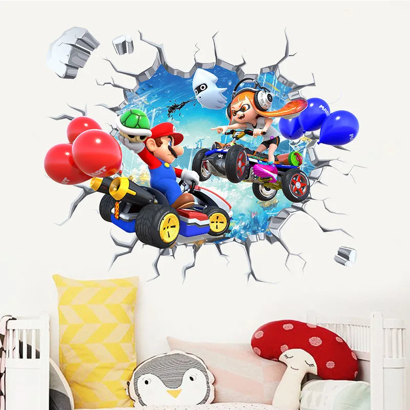 Pegatinas de Super Mario Bros para decoración de habitación de niños, dibujos animados, imagen de personaje de Anime, pegatina impermeable para