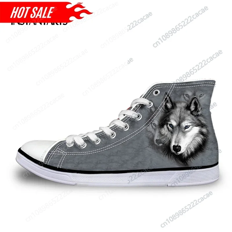 

Animal High Top Canvas Shoes Classic Men's Lace Up Vulcanize Shoes for Student Cool 3D Wolf Flat Men EUR Size 37-45