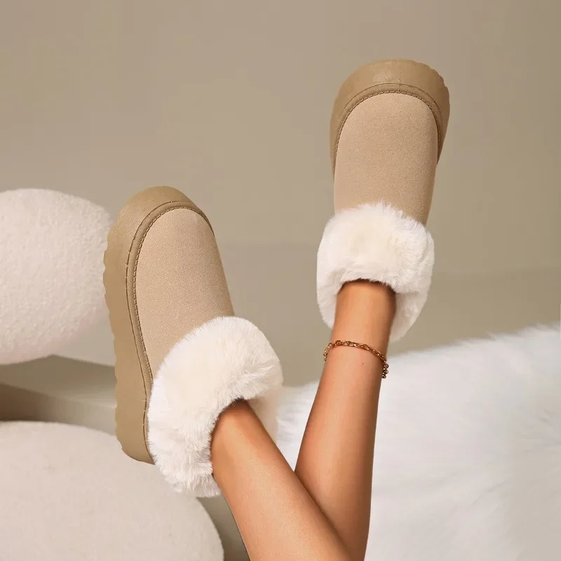 2024 New Thermal Boots Women's Winter Flat Heels, Cropped Plush Fur Ankle Boots, Snow Boots, Casual Suede Anti-Slip Boots