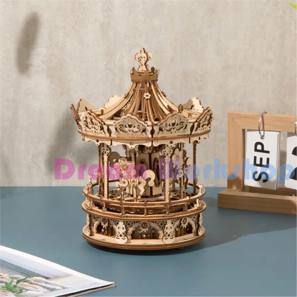 DIY Assemble Music Box 3D Wood Puzzle Assemble Model Construction Kit for Kids Birthday Gift Music Box Handmade Puzzle