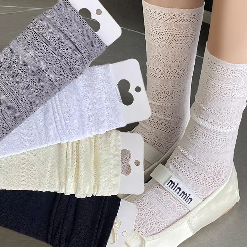 Kaus Kaki Tipis Lolita Renda Kaus Kaki Kru Kasual Berongga Modis untuk Wanita Kaus Kaki Jaring Jk Gaya Jepang Katun Lembut Sejuk untuk Wanita