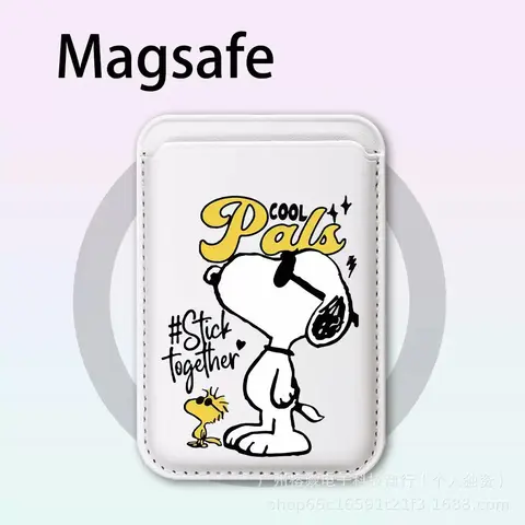 Snoopy Cartoon For Magsafe Magnetic Leather Wallet Case For iPhone 17 16 15 14 Samsung Huawei Card Holder with Magnet Covers