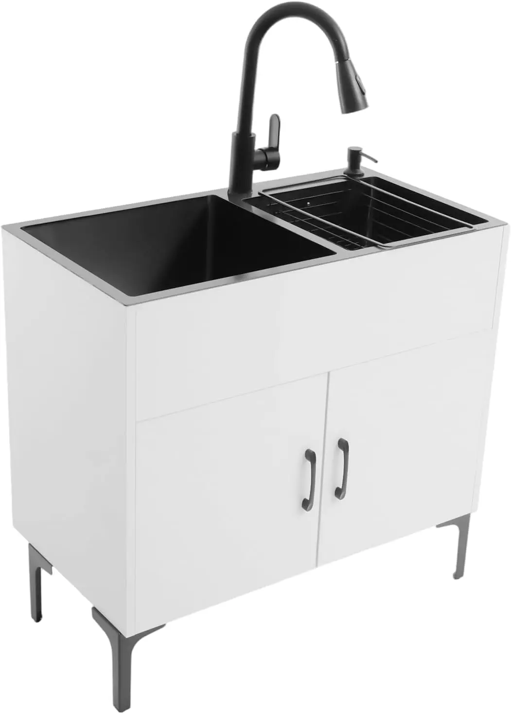 

31-дюймовый шкаф для прачечной с двойной раковиной, раковина из нержавеющей стали и выдвижной смеситель, отдельно стоящий, для кухни, ванной комнаты, прачечной