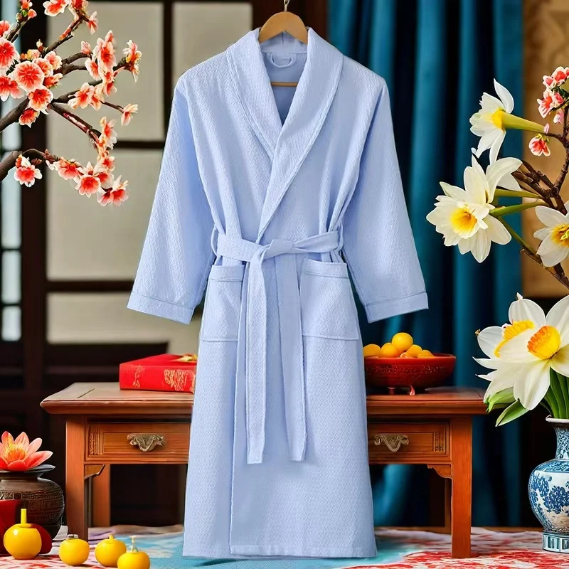 Men Bath Robe Waffle 100% Cotton Men's Robe Shower Sleepwear Nightgowns Robe Male Female Bathrobe Long Pajamas Autumn