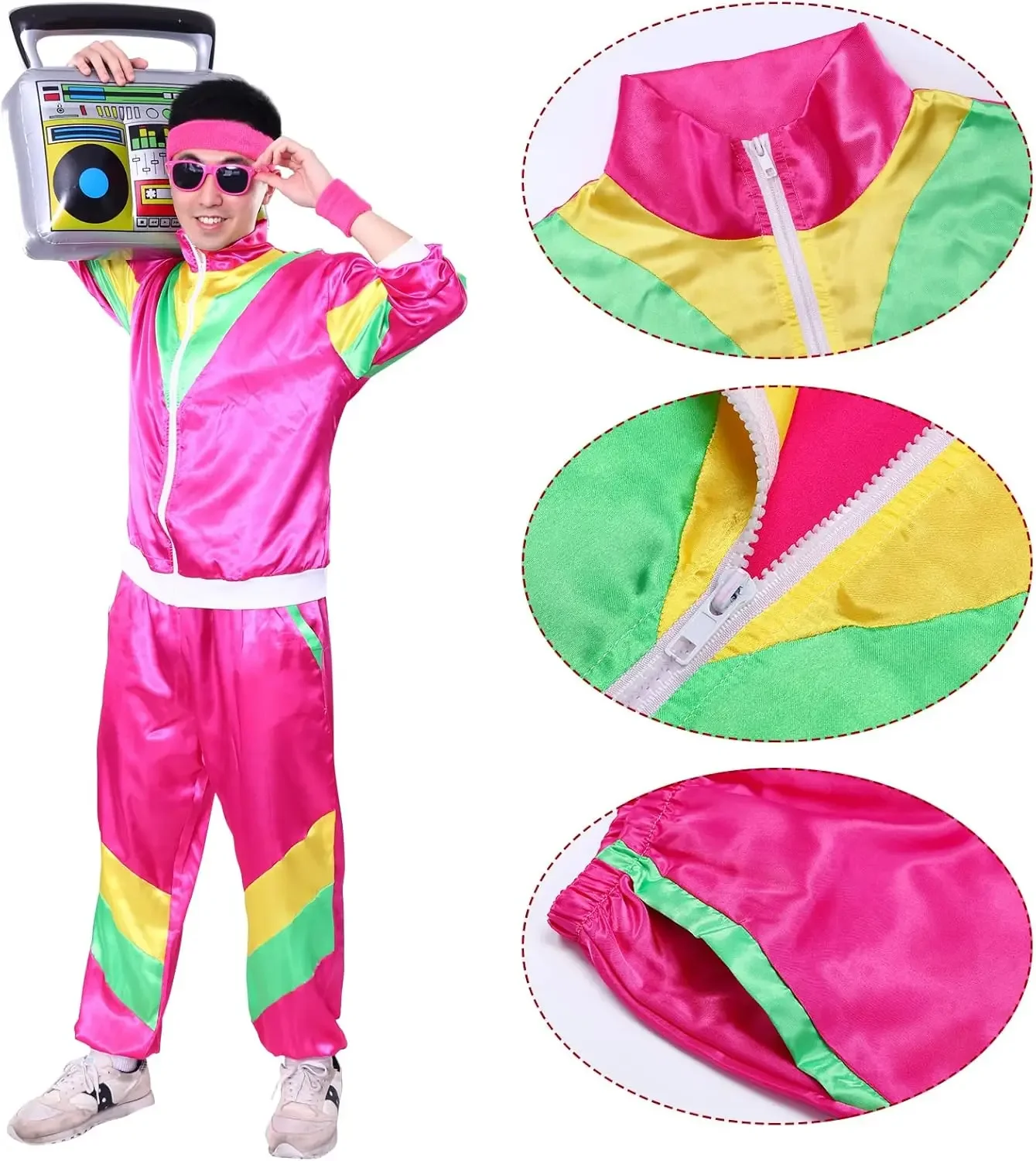 Alaiyaky 80s Tracksuit Costumes for Men, 90s Hip Hop Shell Suit Costume Mens 80s Retro Tracksuit Jacket Disco Costume