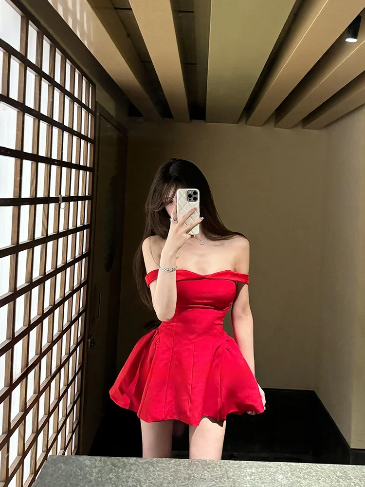 

Sexy Strive Umei Large Size Women's A-Line Skirt One-Shoulder Vacation Dress Short Sleeve Spring Summer Casual Wear