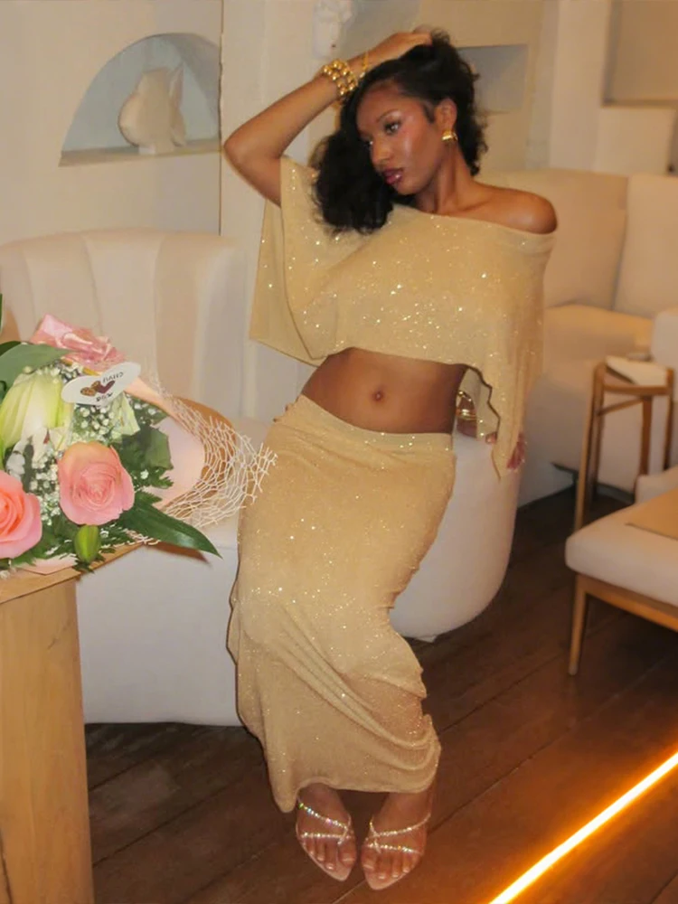 

Weird Puss Яркий шелковый комплект из 2 предметов для женщин Y2K Сексуальный укороченный топ с вырезом нестандартной формы + юбки для дня рождения Элегантная хипстерская клубная одежда