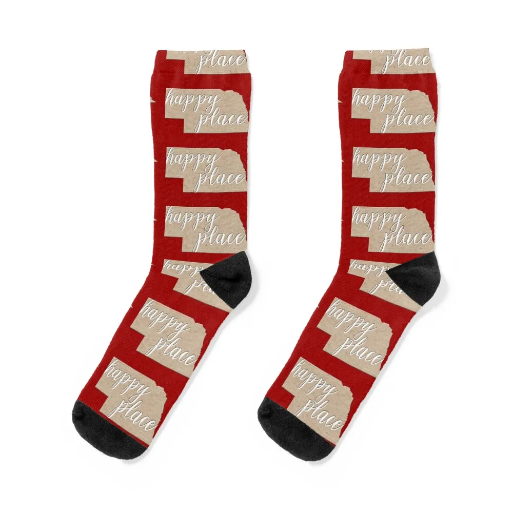 Nebraska state silhouette - Nebraska is my happy place in kraft - #nebraska Socks christmas gifts Wholesale Socks Woman Men's