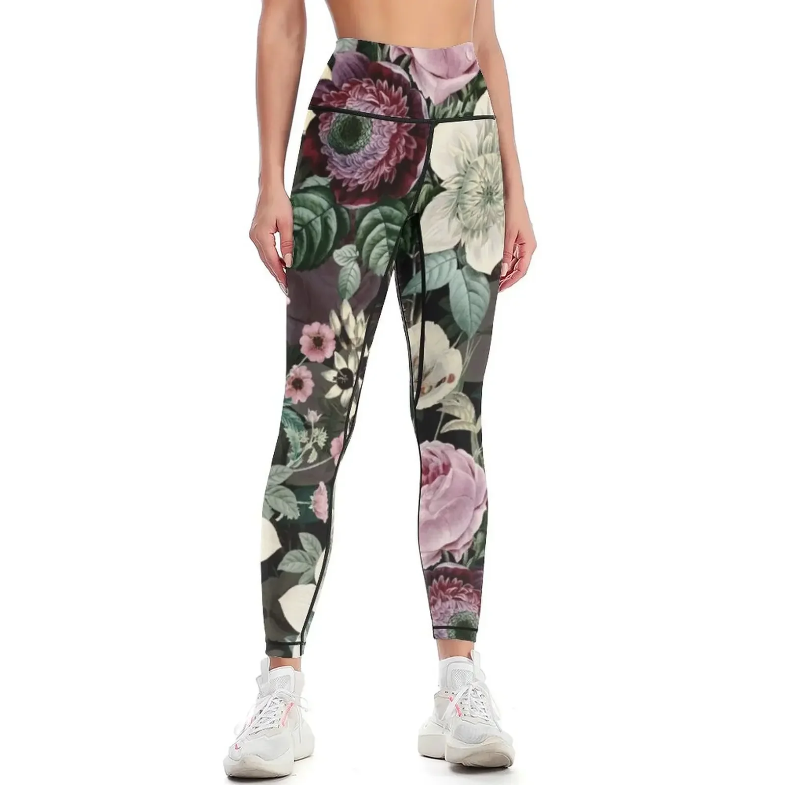 

Vintage Lush English Flower Botanical Night Garden Pattern Leggings sport pants sportswear for gym Womens Leggings